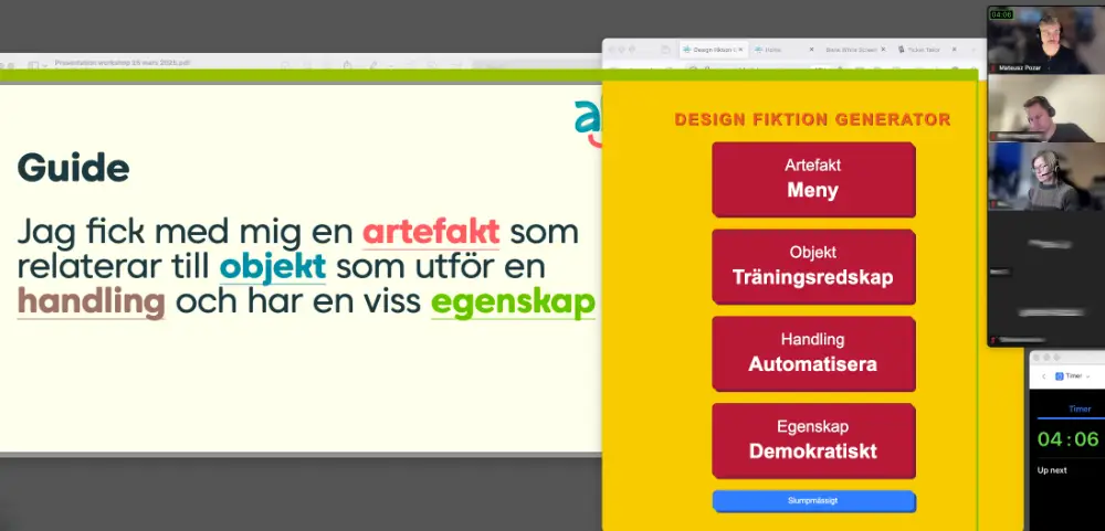 Screenshot from online Design Fiction Kit workshop session